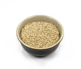 Organic integral sesame seeds isolated on white background.