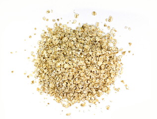 Healthy food. Rye oat flakes isolated on white , macro close up