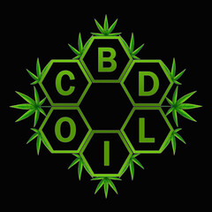 Green CBD oil icon shop product stamp art design illustration.