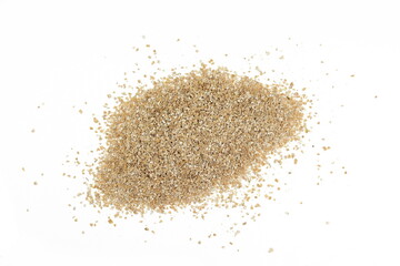 Dry spelt bran pile isolated on white background. Powder Organic Spelt Bran.