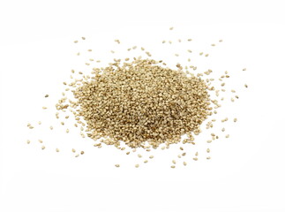 Organic integral sesame seeds isolated on white background.