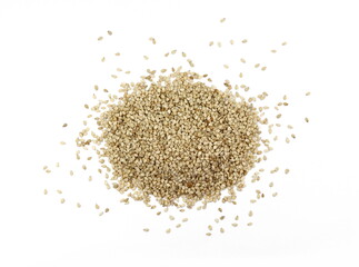 Organic integral sesame seeds isolated on white background.