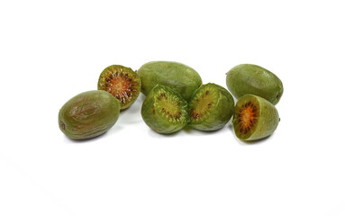 Mini kiwi baby fruit on white background. Kiwi berry isolated on white background.