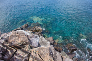Beautiful aerial view of the Tijeretas Bay, Isla San Cristobal, Galapagos Islands, Ecuador