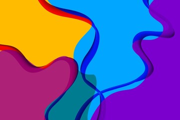 Trendy purple, blue, pink, yellow background with cute vintage elements, perfect texture for greeting or calling card, advertising, banner, cover and poster. Boho style, retro neon backdrop.