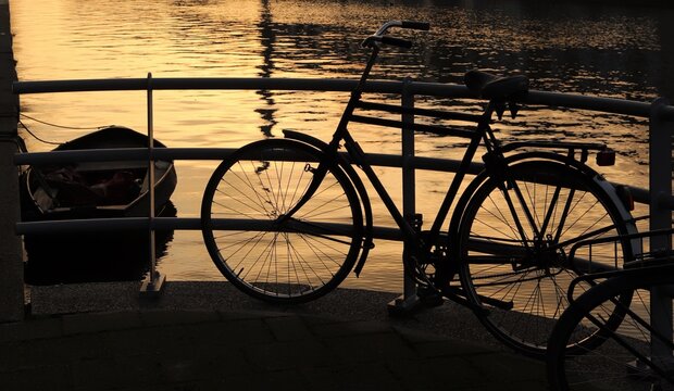 Boat and Bicycle at Sunset in Amsterdam