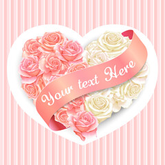 Elegant watercolor heart rose pillow with pink ribbon banner