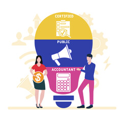 Flat design with people. CPA - Certified Public Accountant acronym, business concept background.   Vector illustration for website banner, marketing materials, business presentation, online advertisin