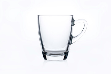 Empty glass cup isolated on white background.