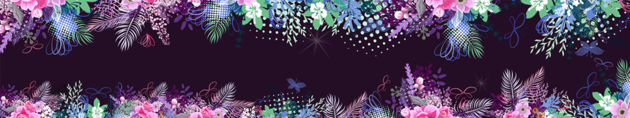 A long horizontal frame with butterflies. site header. Vector illustration