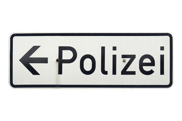 German sign isolated over white. Polizei (Police)