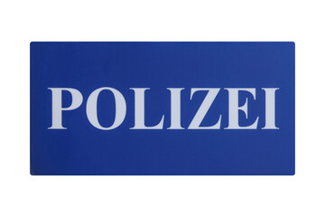 German sign isolated over white. Polizei (Police)