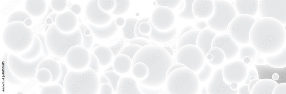 Poster abstract gray white background. 3d sphere pattern. glowing circles. round shapes. neutral calm vecto