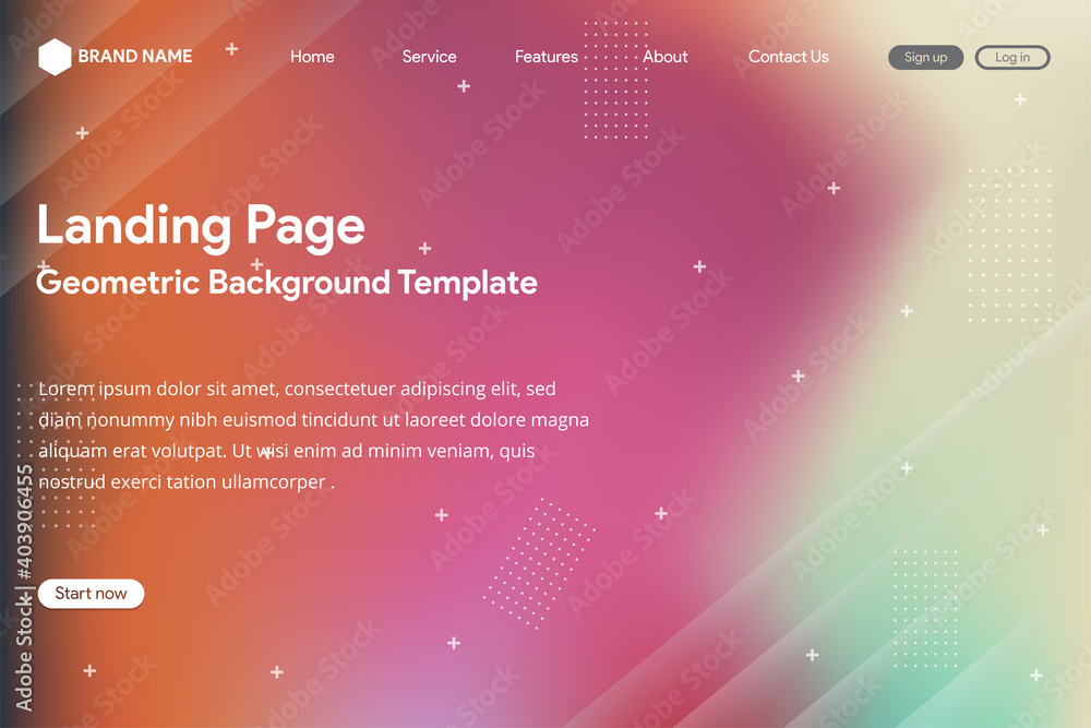 Poster landing page background template of website use gradient mesh colors. horizontal layout with transpa