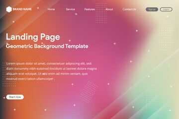 landing page background template of website use gradient mesh colors. horizontal layout with transparency dot and cross element. 