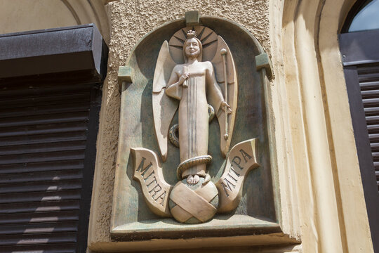 Chernivtsi, Ukraine, July 1, 2018, Statue of Mithras (Mitra) -deity of origin associated with friendship, agreement, consent and sunlight.