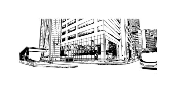 recommend clip art: Building view with landmark of Dar Es Salaam is the city of Tanzania. Hand drawn sketch illustration in vector.