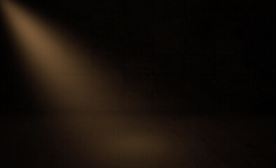 Light Ray in a Big  Empty dark Room with black wall grunge and dirty floor vintage. Lighting the darkness room concept, Spotlight Old interior room, inside view surreal hall 