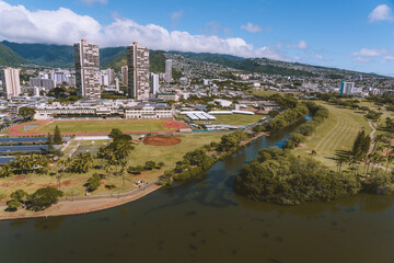 A lot fish in Ala Wai Canal Waikiki Honolulu Oahu Hawaii