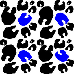 Animal print pattern with cats dots black and white with blue accent 