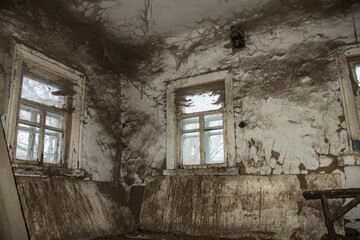 A very old house. Abandoned house on the web. Background.