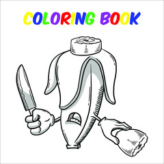 coloring book kid banana with knife