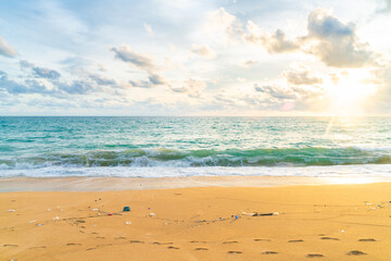 Empty sea beach with sea wave sunset skt cloud