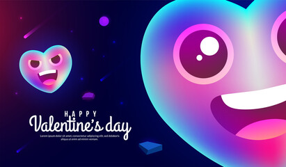 Happy valentine's day background with heart flying to space in fantasy light style