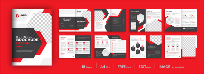 Brochure template layout design, multipage company profile design, minimal brochure design with red color shapes. - obrazy, fototapety, plakaty