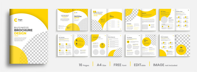 Creative modern brochure template design, yellow color shape business brochure layout design.