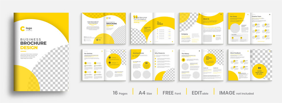 Creative Modern Brochure Template Design, Yellow Color Shape Business Brochure Layout Design.