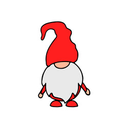 Hand Drawn cartoon gnome isolated on white. Scandinavian Nordic Character. Vector template for Christmas or Valentines Day banner, poster, greeting card, t shirt, etc