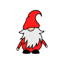 Hand Drawn cartoon gnome isolated on white. Scandinavian Nordic dwarf character. Vector template for Christmas or Valentines Day banner, poster, greeting card, t shirt, etc