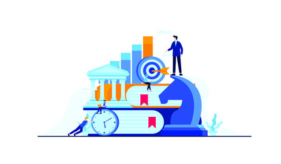 business management strategy with mini people worker businessman flat illustration