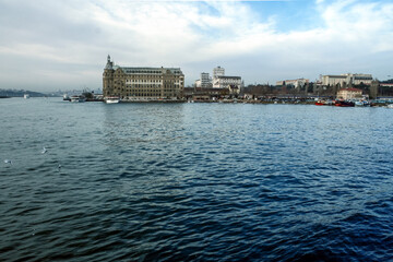 Fototapeta premium Haydarpasa Gari train station main building in Kadikoy with its typical german architecture. Haydarpasa railway station used to be main Asian rail terminal of Istanbul