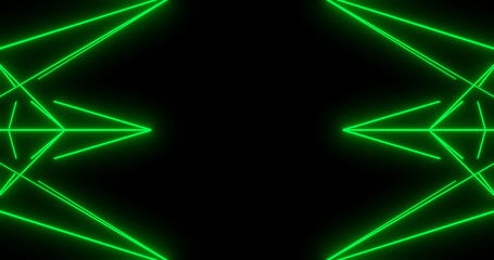Render with neon green lines on black background