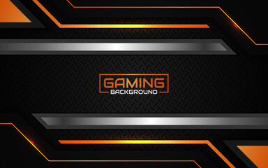 Abstract futuristic geometric black and orange gaming background with modern esport shapes. Vector design template technology concept can use element game banner, sport poster, cyber wallpaper, web