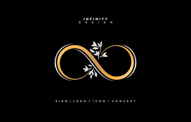 Floral infinity logo, floral infinite symbolic, floral infinity design, elegance infinity gold and silver with minimal floral for wedding, fashion, jewelry, boutique and creative templates any company