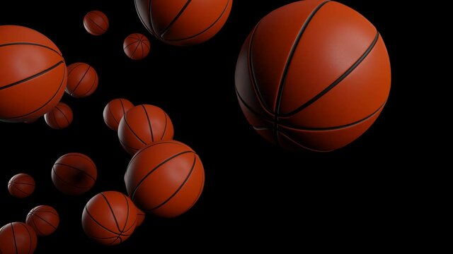 Many basketball balls on black background.
Abstract 3d animation for background.

