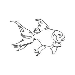 Fish continuous line drawing, tattoo, print and logo design, beautiful aquarium fish silhouette single line on a white background, isolated vector line art illustration.