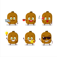 Kiwi cartoon character with various types of business emoticons