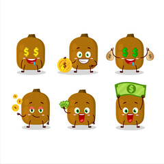 Kiwi cartoon character with cute emoticon bring money