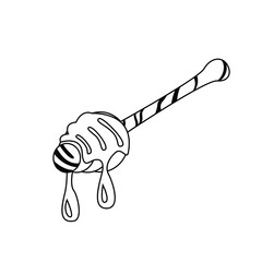 Vector illustration of honey flowing from a wooden spoon. Isolated on white background.