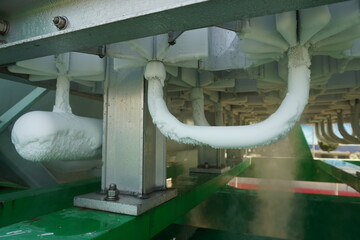 liquid nitrogen pipe and leakage or blowing from nitrogen tank car at oil and gas plant.