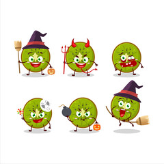 Halloween expression emoticons with cartoon character of slice of kiwi