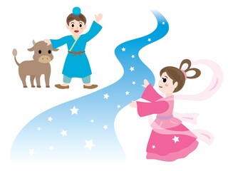 七夕の夜に天の川で会う織姫と彦星