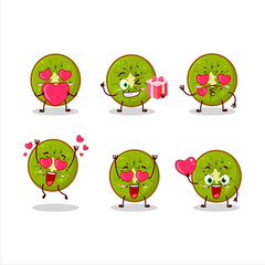 Slice of kiwi cartoon character with love cute emoticon