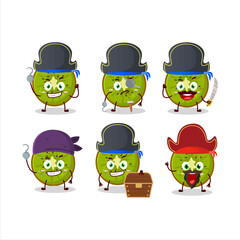 Cartoon character of slice of kiwi with various pirates emoticons