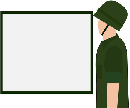 recommend clip art: Military uniform and bulletproof cap,Man standing with side facing , black background