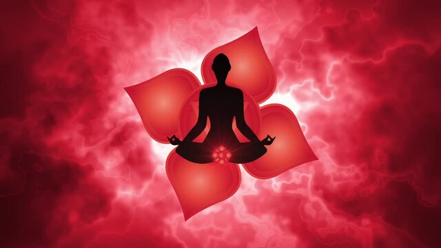 Silhouette of the person meditating activate the root chakra